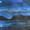 Night landscape layered paper and paint.